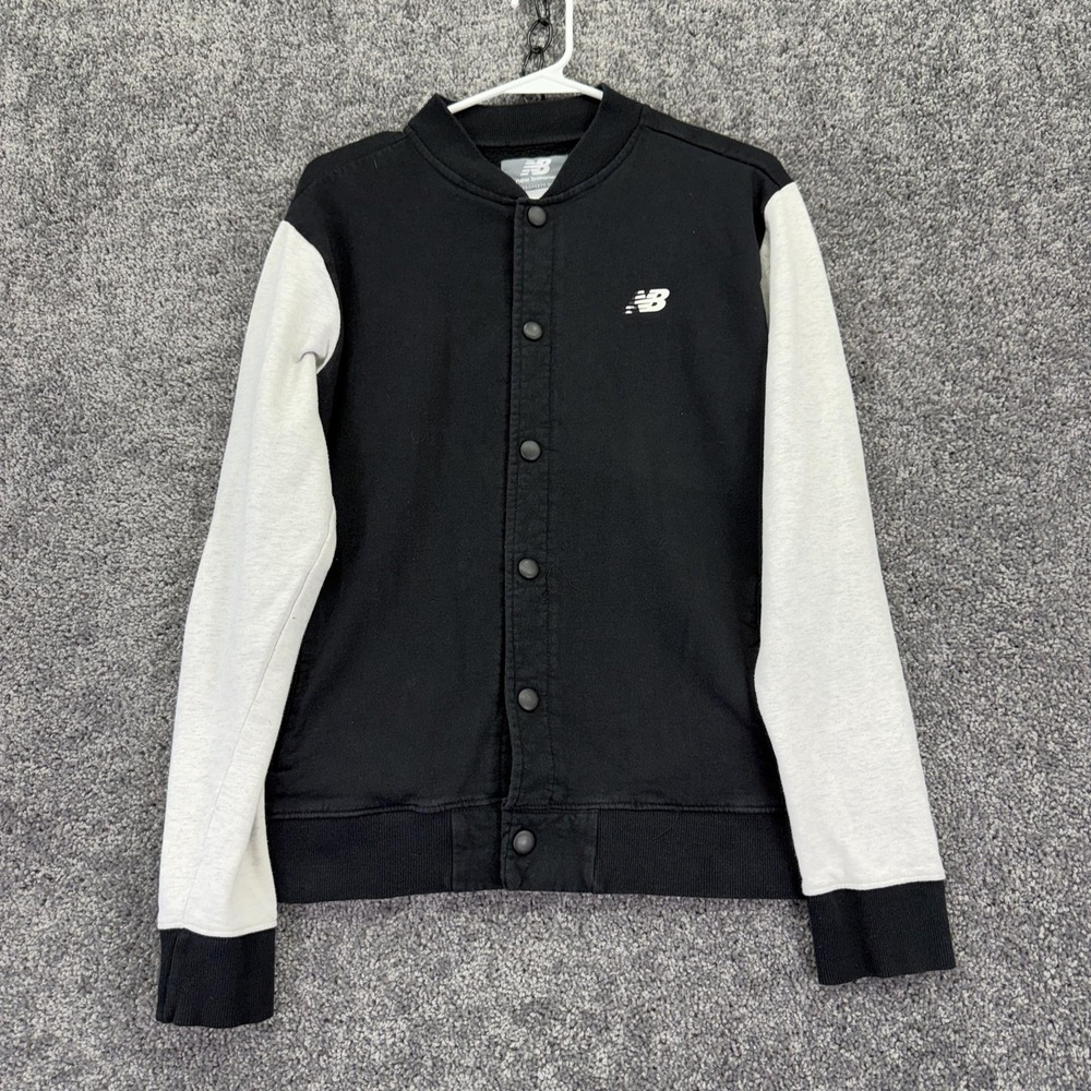 New Balance Jacket Boys XL 18/20 Black Gray Colorblock Varsity Fleece Snap